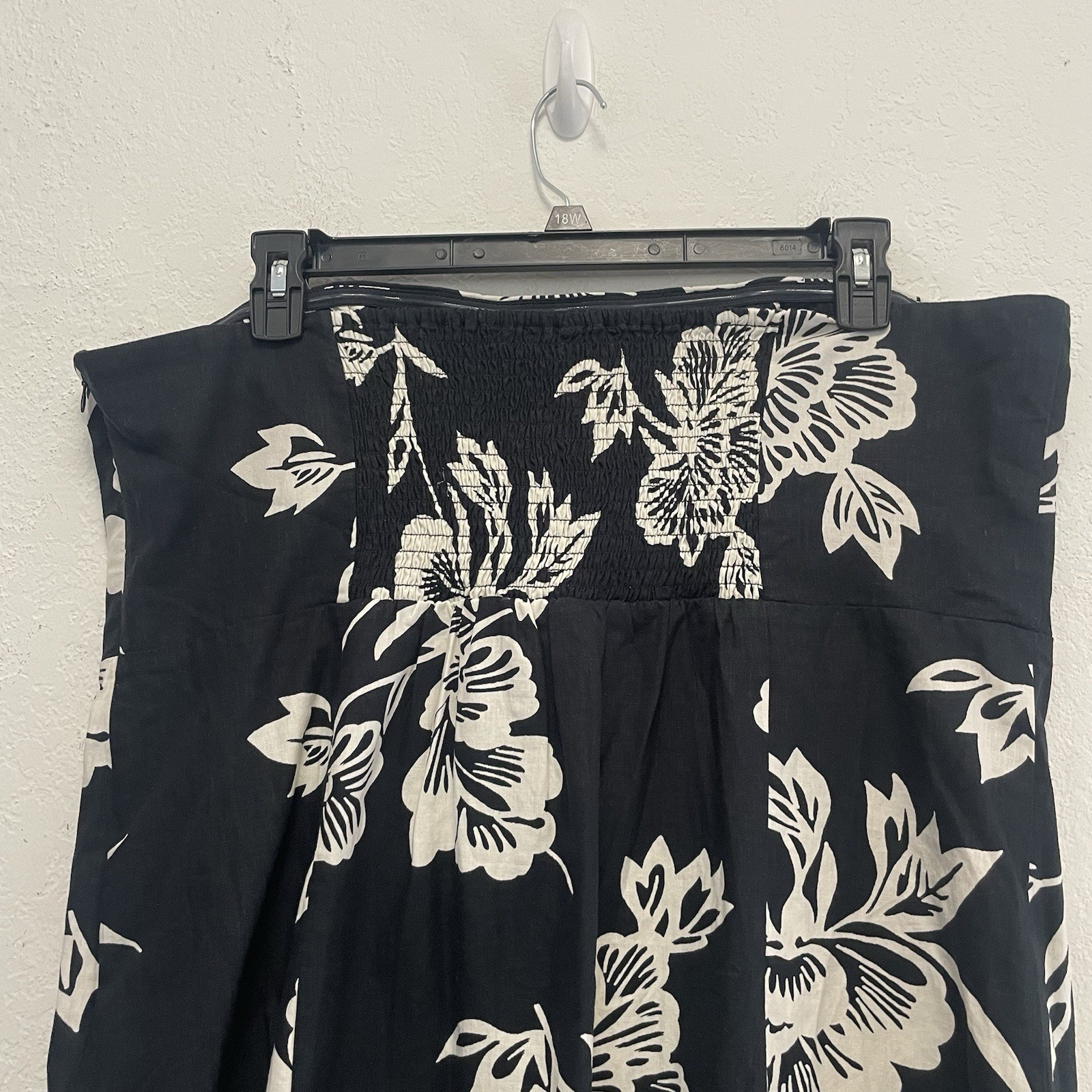 Gap Stretch Tropical Palm Leaf Strapless Fit & Flare Dress Black White Size XXL