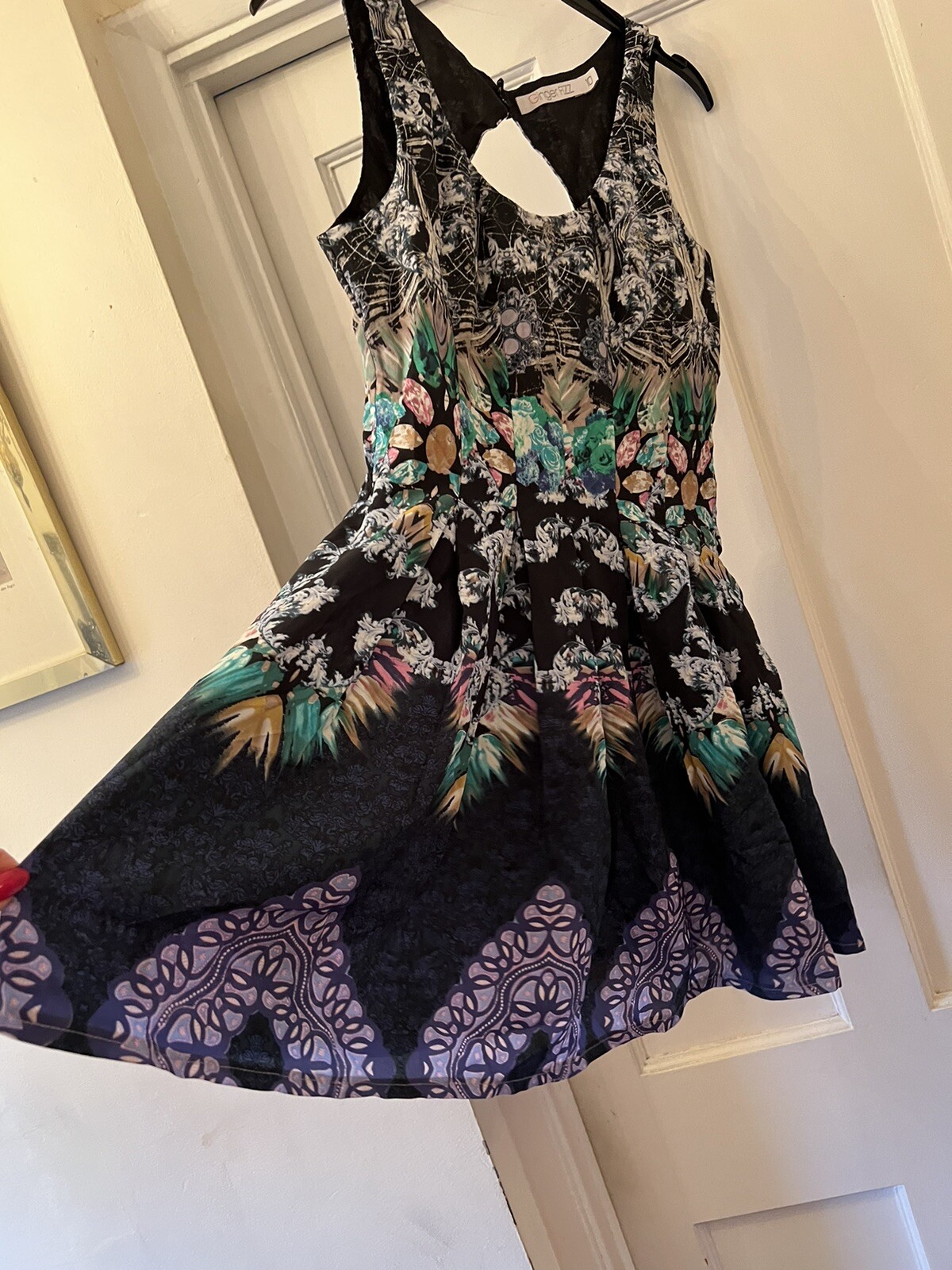 New Ginger Fizz Multicoloured Open Back Sleeveless Dress,UK 10