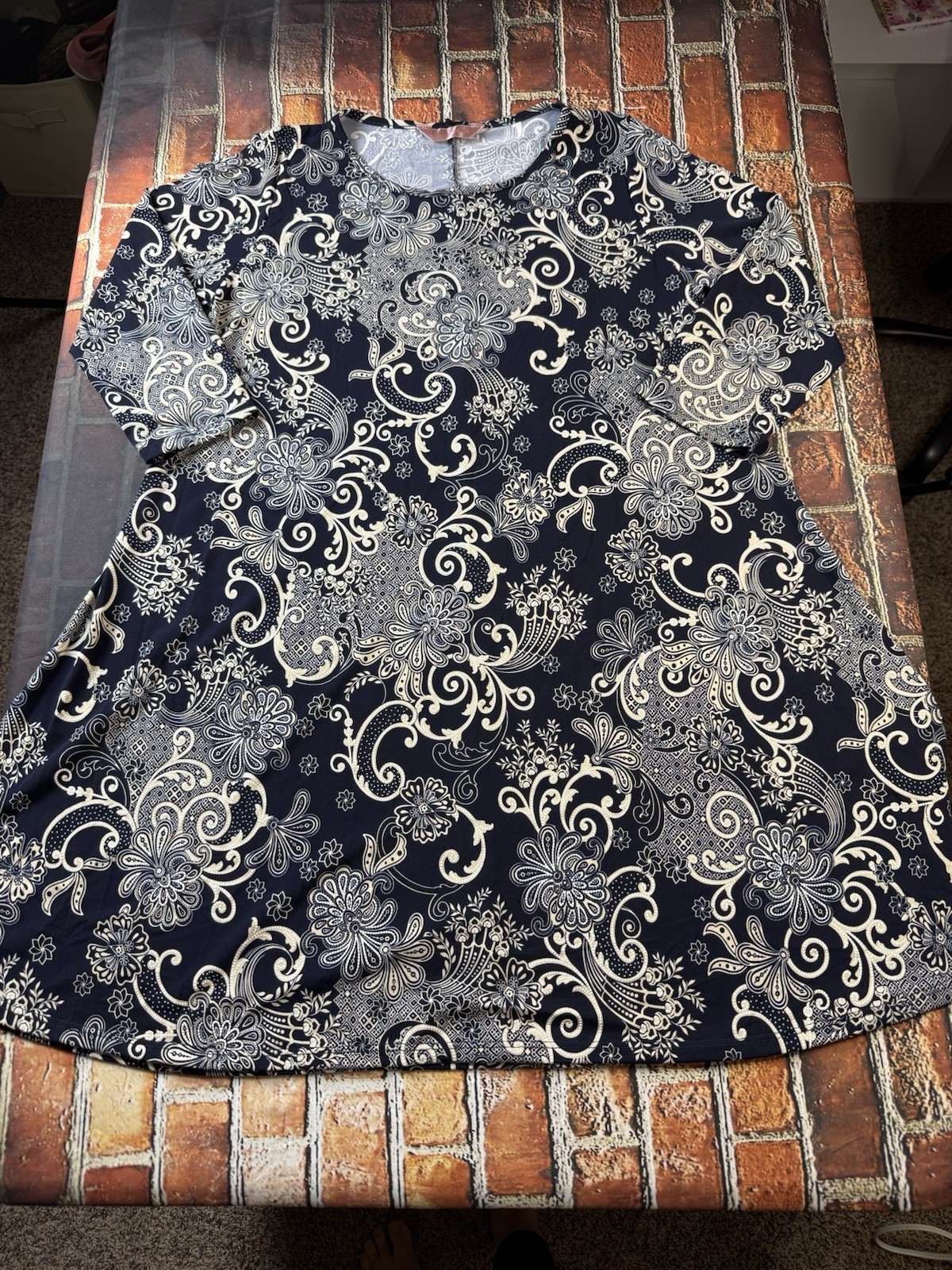 SJS Women’s Blue Floral 3/4 Sleeves Size Medium Mini Dress