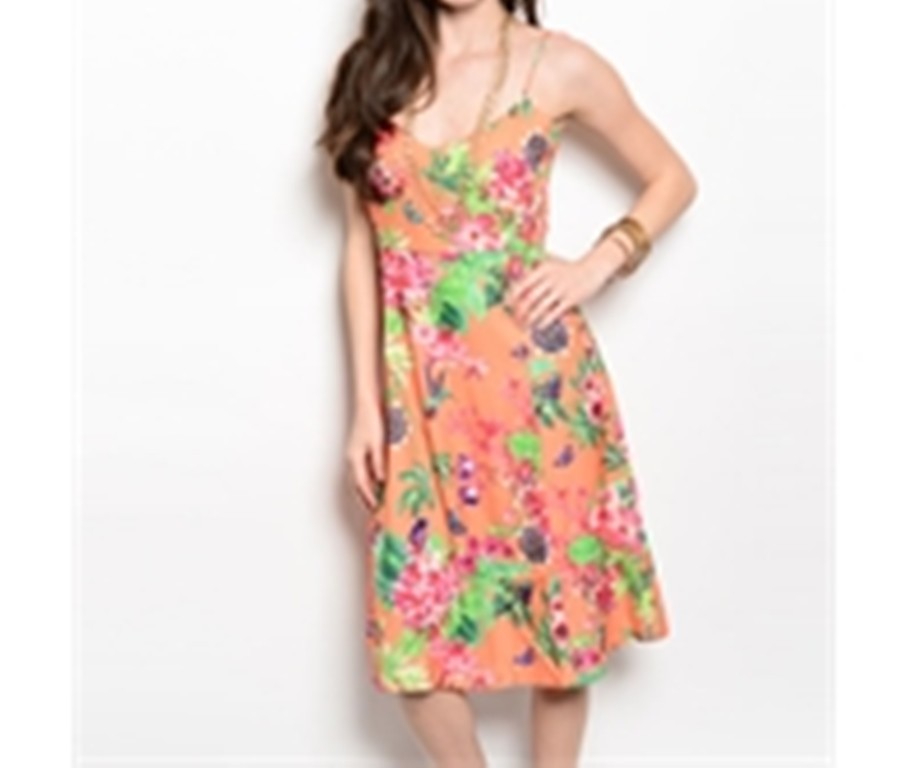 NEW ORANGE FLORAL WOMAN DRESS BY FELINE SIZE S,M,L