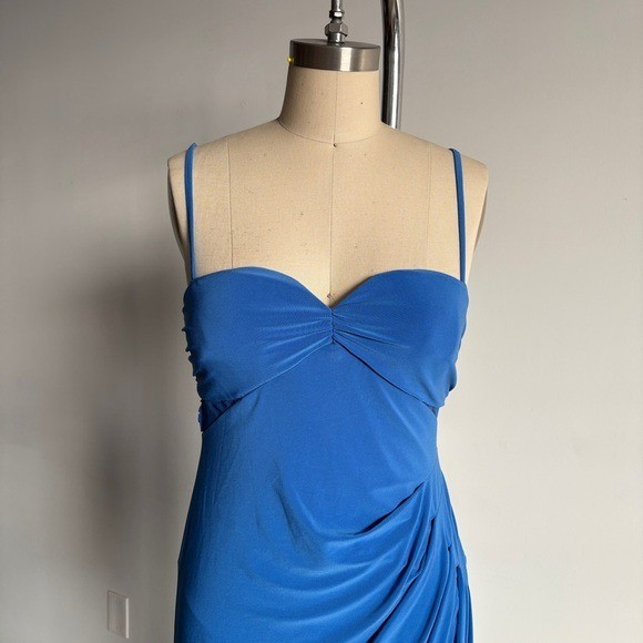 $398 NWT BCBGMaxAzria Asymmetrical Side Drape Dress in Larkspur Blue Sz 4