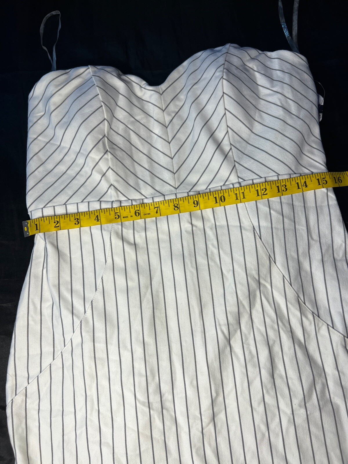 Strapless Pin Stripe Stretch Zip Back Bodycon Pencil Dress NWT Large