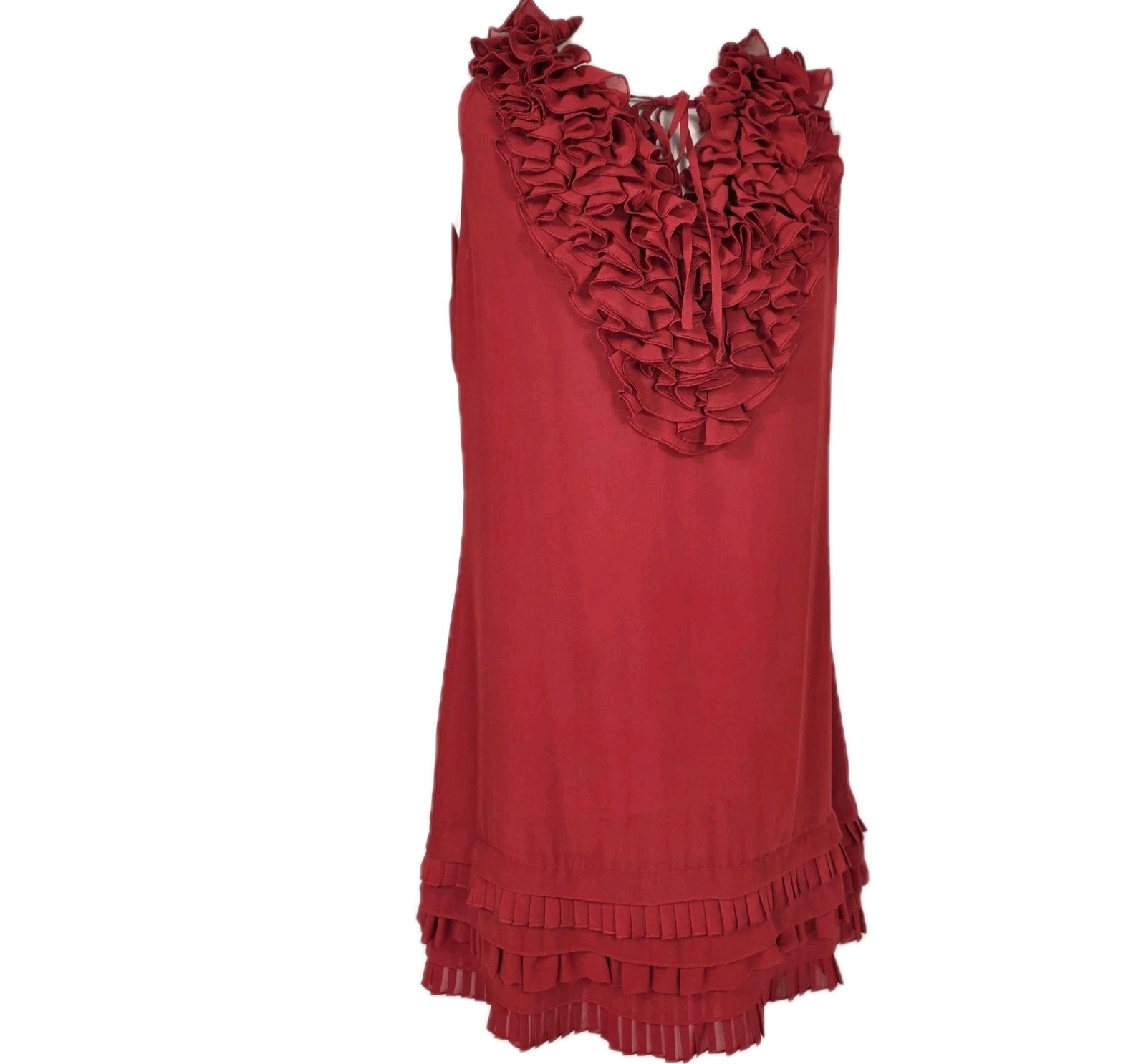 Ted Baker Red Ruffle Shift Dress Size 4 UK 12 14 Floaty Occasion Party