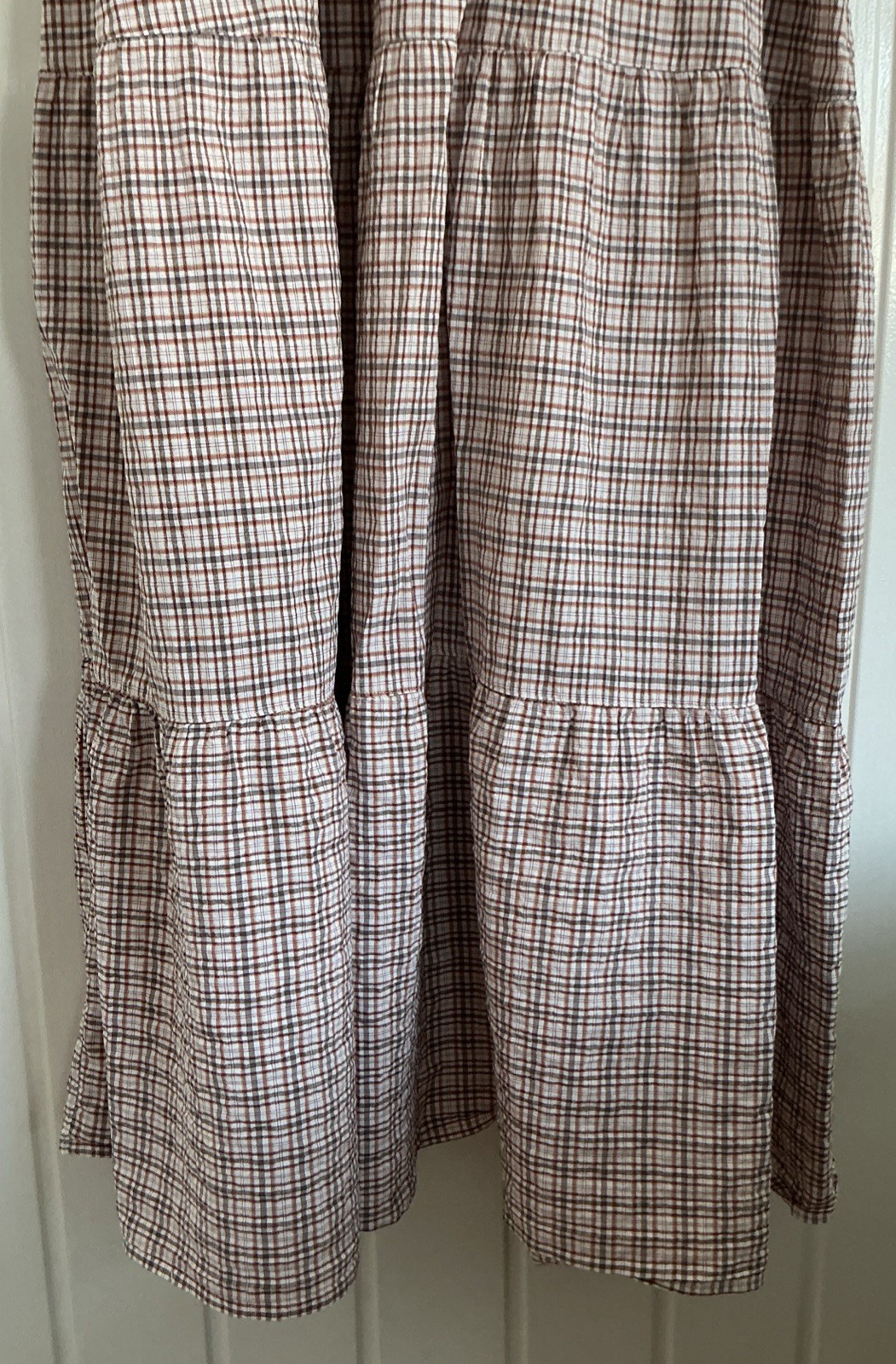 Anise JD Williams Summer S20 Milkmaid Gingham Style Dress Rust Brown and Grey Ex