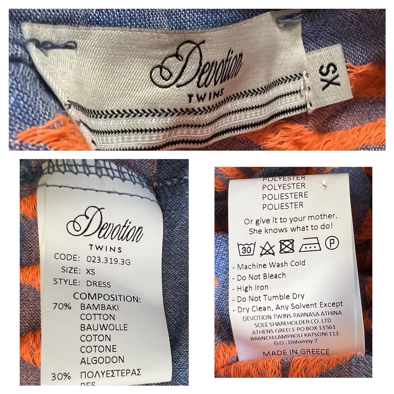 Devotion Twins Embroidered Orange Chambray Blue Embroidered Mini Dress XS