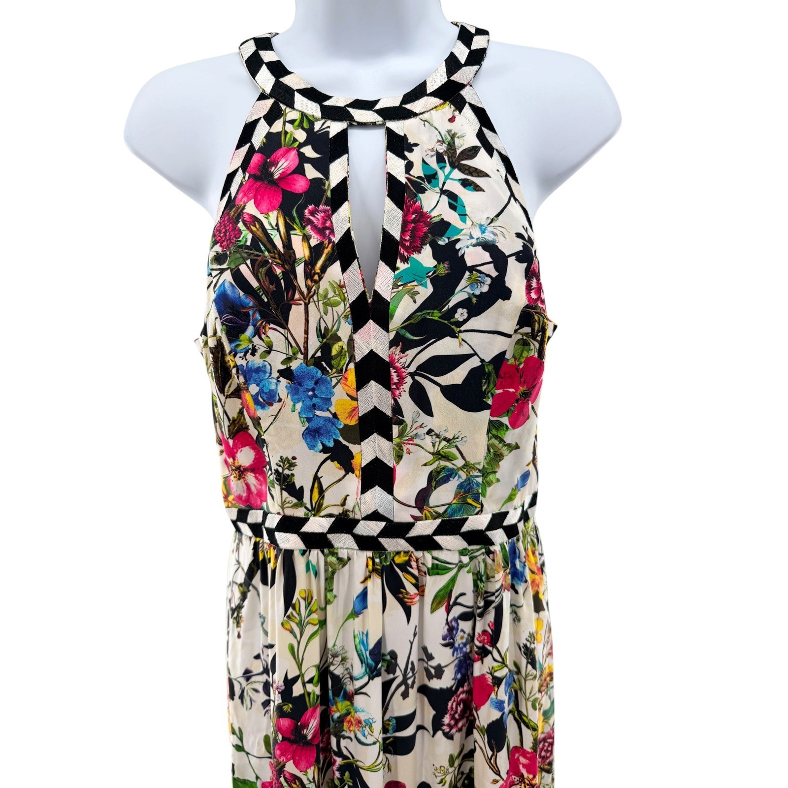 Parker Silk Halter Floral Luella Sleeveless Maxi Dress S Resort Vacation Cutout