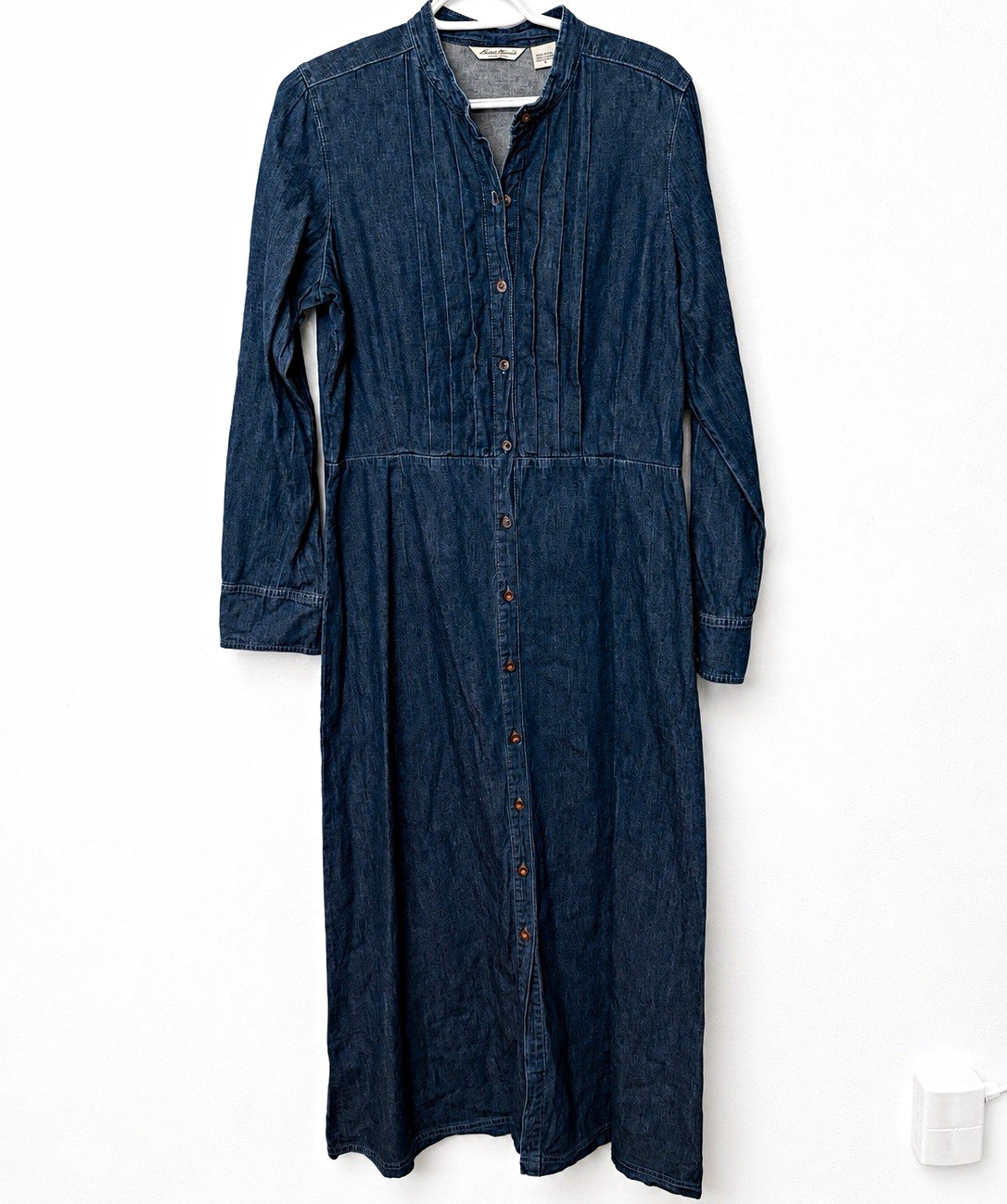 Eddie Bauer 100% Cotton Denim Chambray Button Front Dress L