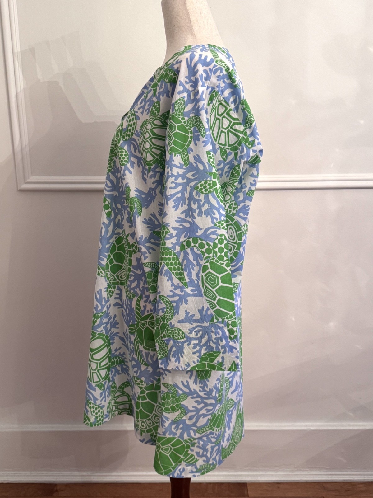 Gretchen Scott Turtle Traffic Tunic Dress Large Cotton Green Blue India