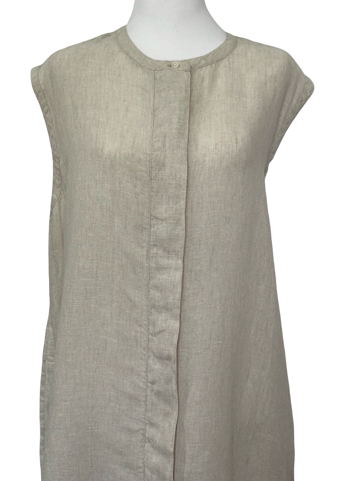 J.Crew 100% Linen Maxi Shift Dress XL Beige Sleeveless Hidden Button Lagenlook