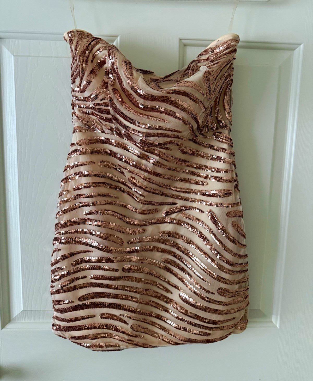 superdown Strapless Sweetheart Sequin Animal Print Bodycon Mini Dress S