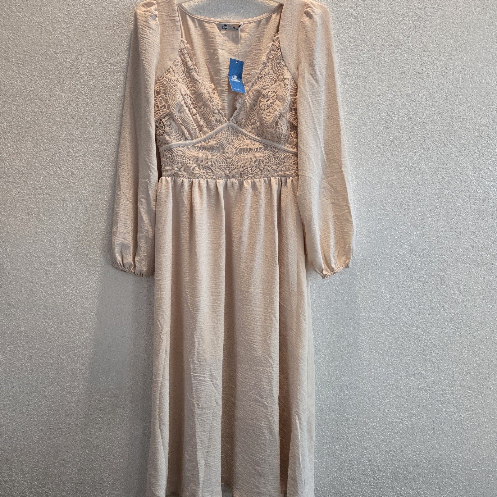 Cupshe Medium Cream Ivory Neutral Maxi Long-Sleeve Crochet Dress Bridal Boho