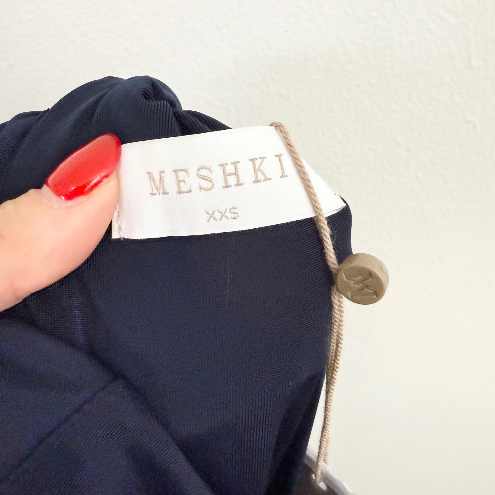 MESHKI Elyna Slinky Halter Open Back Maxi Dress Navy NWT XXS