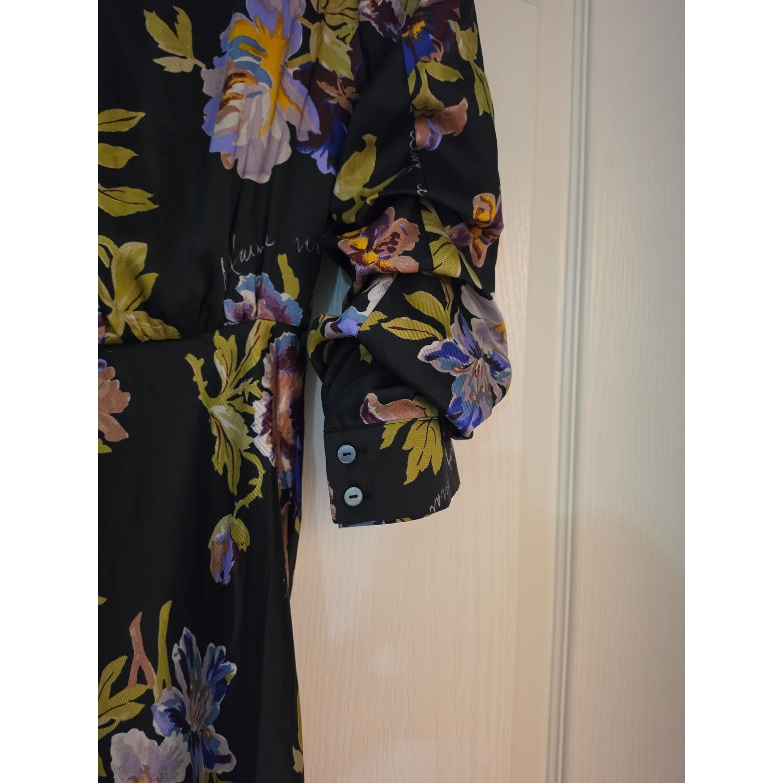 Cinq a Sept Black Floral Script Silk Blend Knotted Midi Dress Size 2