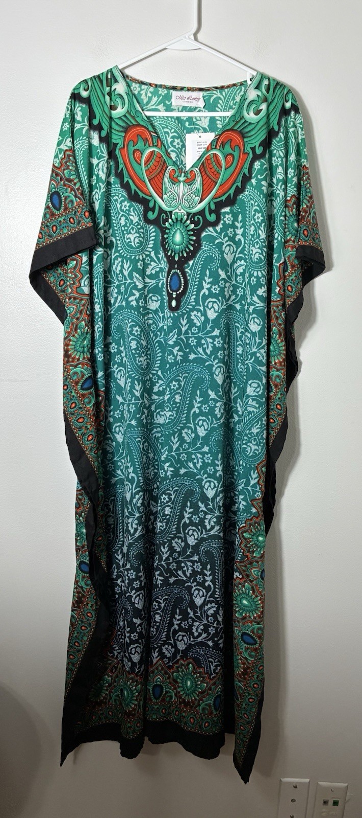 NEW! Miss Lavish London MUMU One Size Up To 2XL Teal Boho Print Polyester Maxi