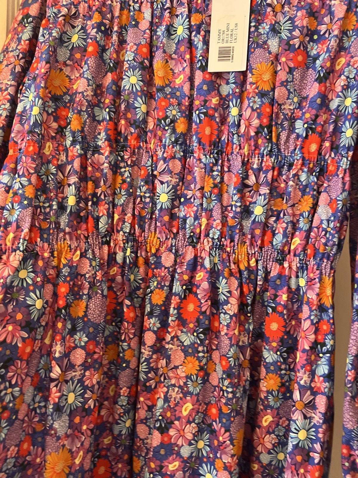 New Olivia Rubin Tammy Blue Mini Floral Cotton Midi Dress,UK 12
