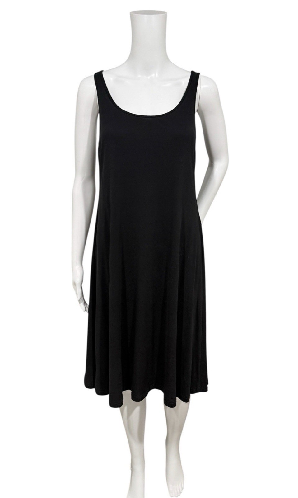 Eileen Fisher Dress M Black Silk Jersey Sleeveless Scoop Neck