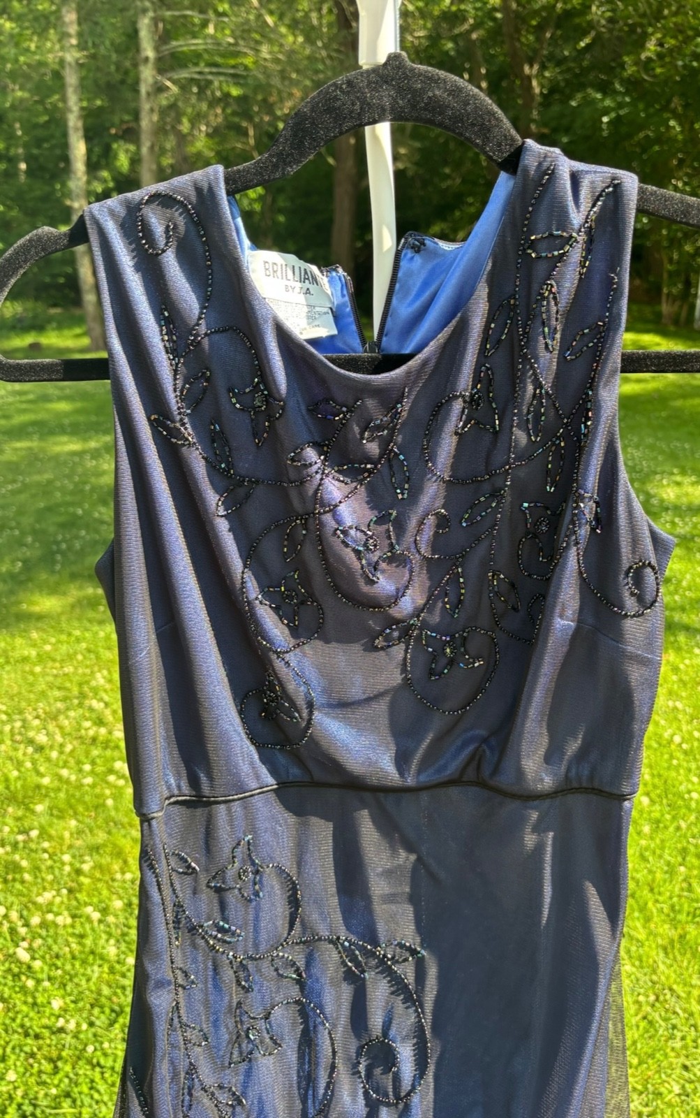 Brilliante By J.A. Navy Blue Lined Beaded Dress Size Small Formal Evening