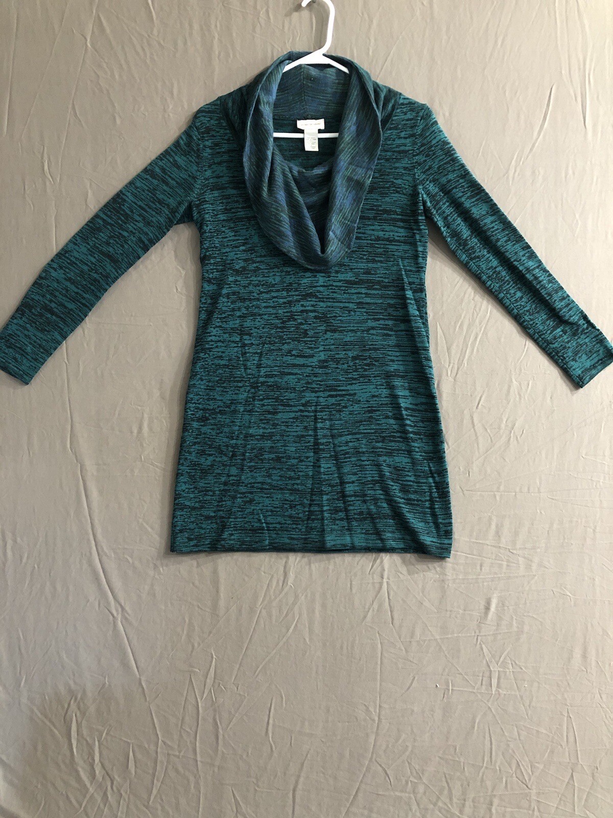 SOFT SURROUNDINGS ~ Sweater Dress Marled Blue Green Cowl Neck Wool Blend SMALL