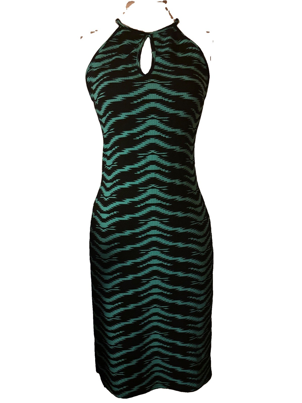 Wild Daisy Teal and Black Pattern Halter Bodycon Dress Size Medium