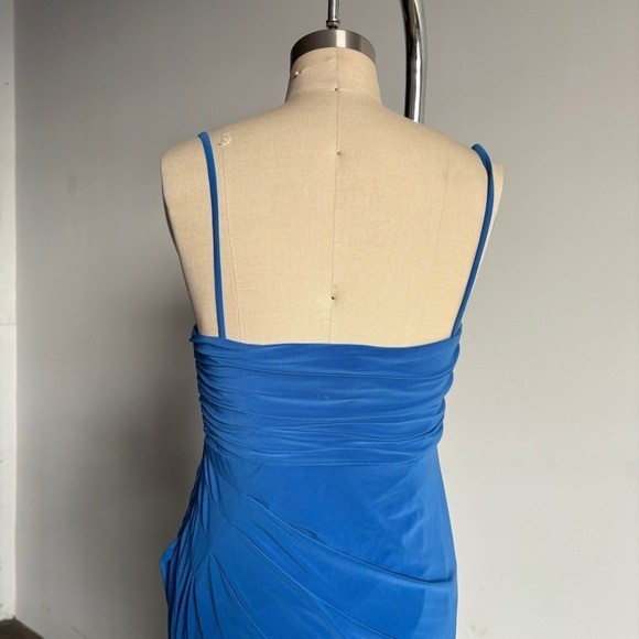 $398 NWT BCBGMaxAzria Asymmetrical Side Drape Dress in Larkspur Blue Sz 4