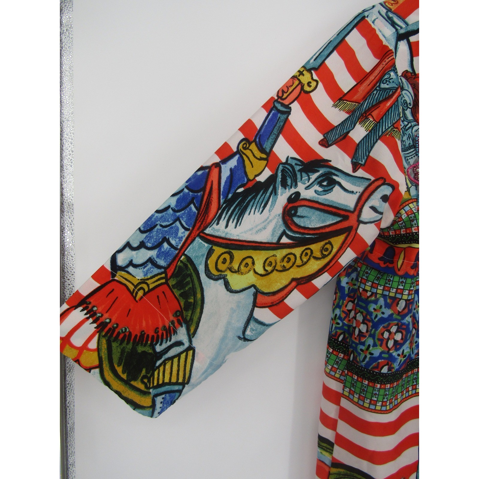 Antica Sartoria Dress Womens L Red White Striped Knight Horse Beaded Maxi