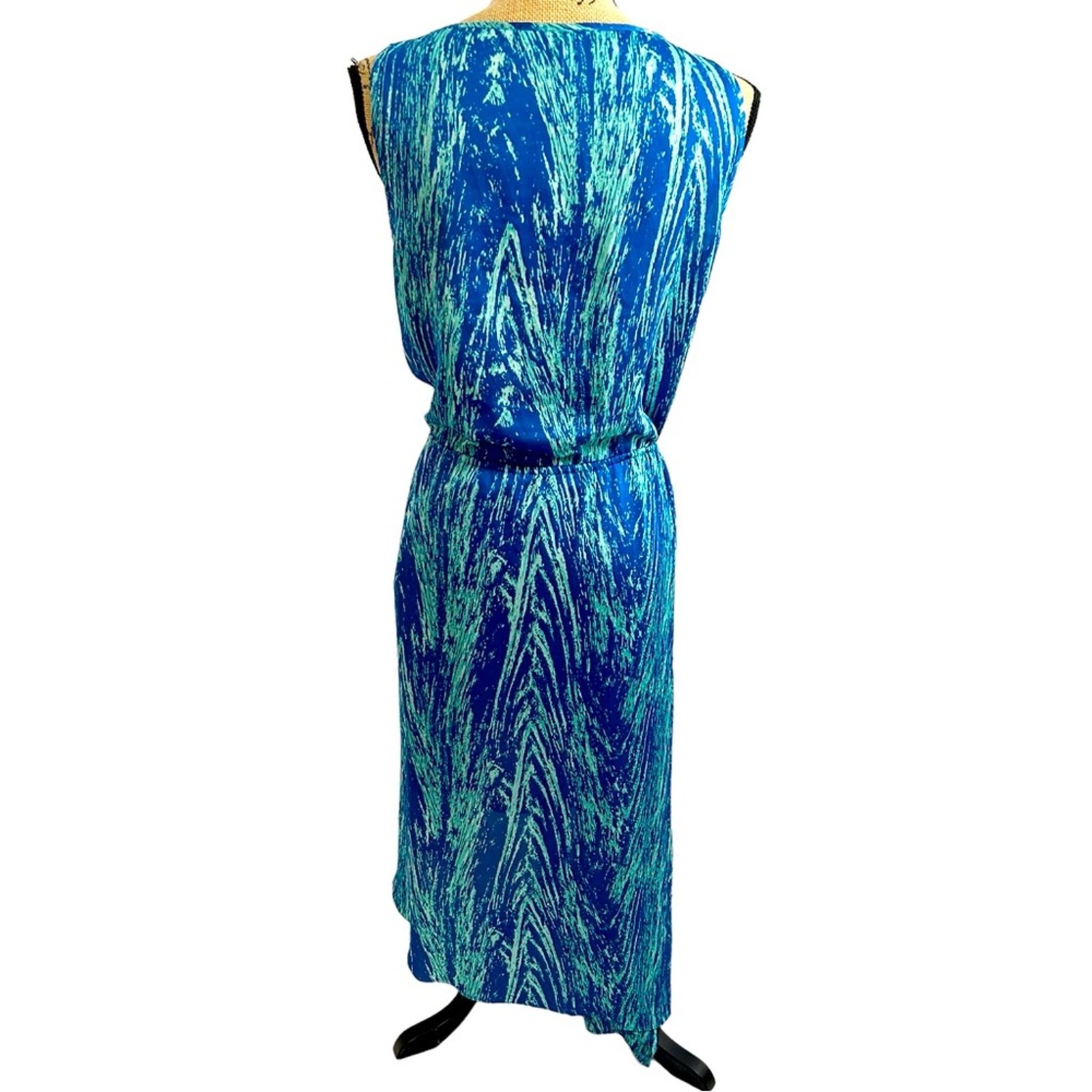 BCBGMaxAzria Small Blue Green Teal Combo Urika Tie Waist Asymmetric Dress