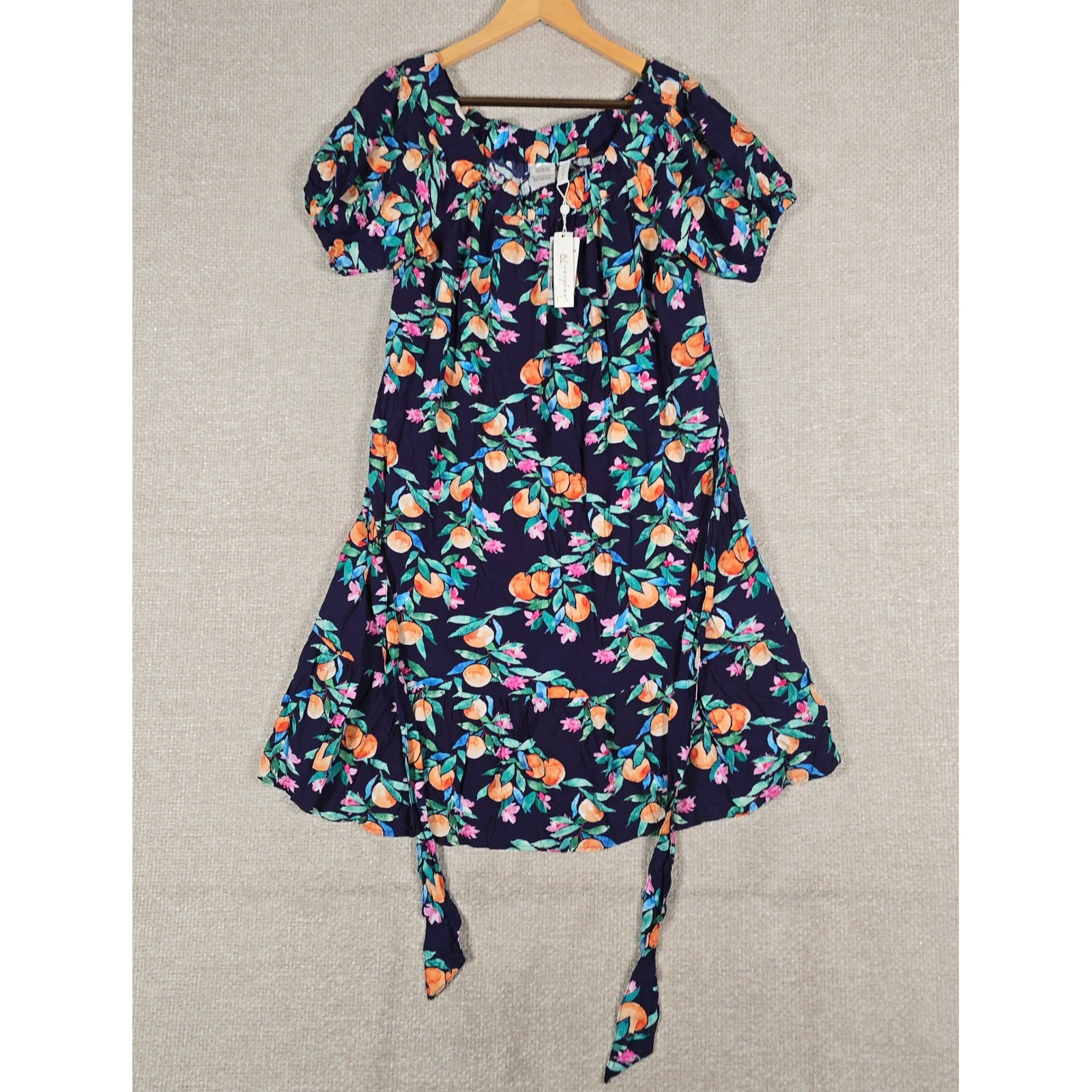 Sunshine 79 Womens Navy Blue Citrus Orange Print Mini Dress SN2SD34 Medium NWT