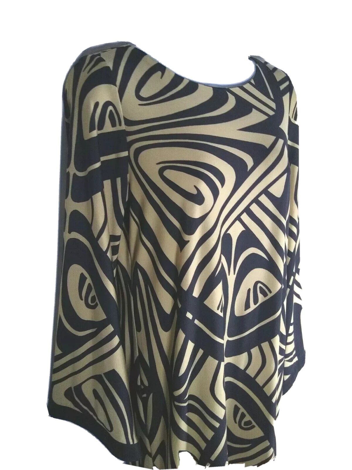 Emma & Michele Brown Black Print Dress Stretch A line Angel Retro Small