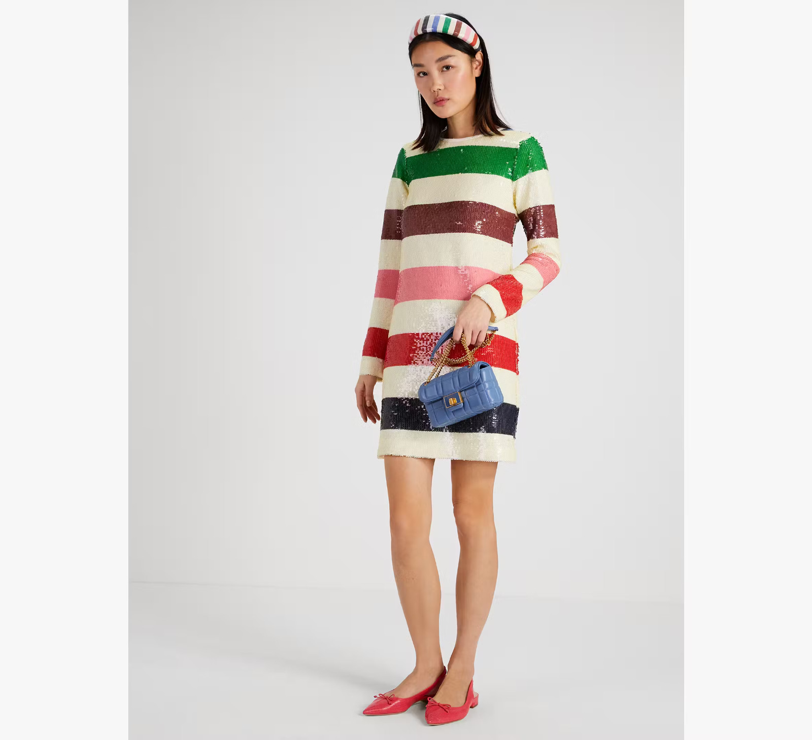 NWT KATE SPADE US 8 Green Blue Red Pink Adventure Stripe Sequin Shift Mini Dress