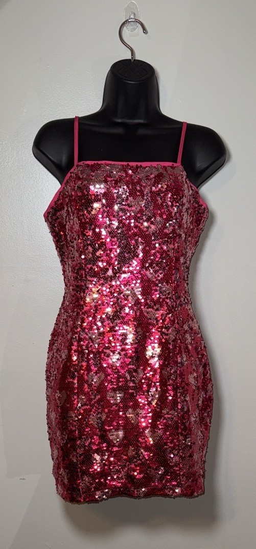Idem Ditto Hot Pink Sequin Mini Dress Size Medium to Large Valentine Date