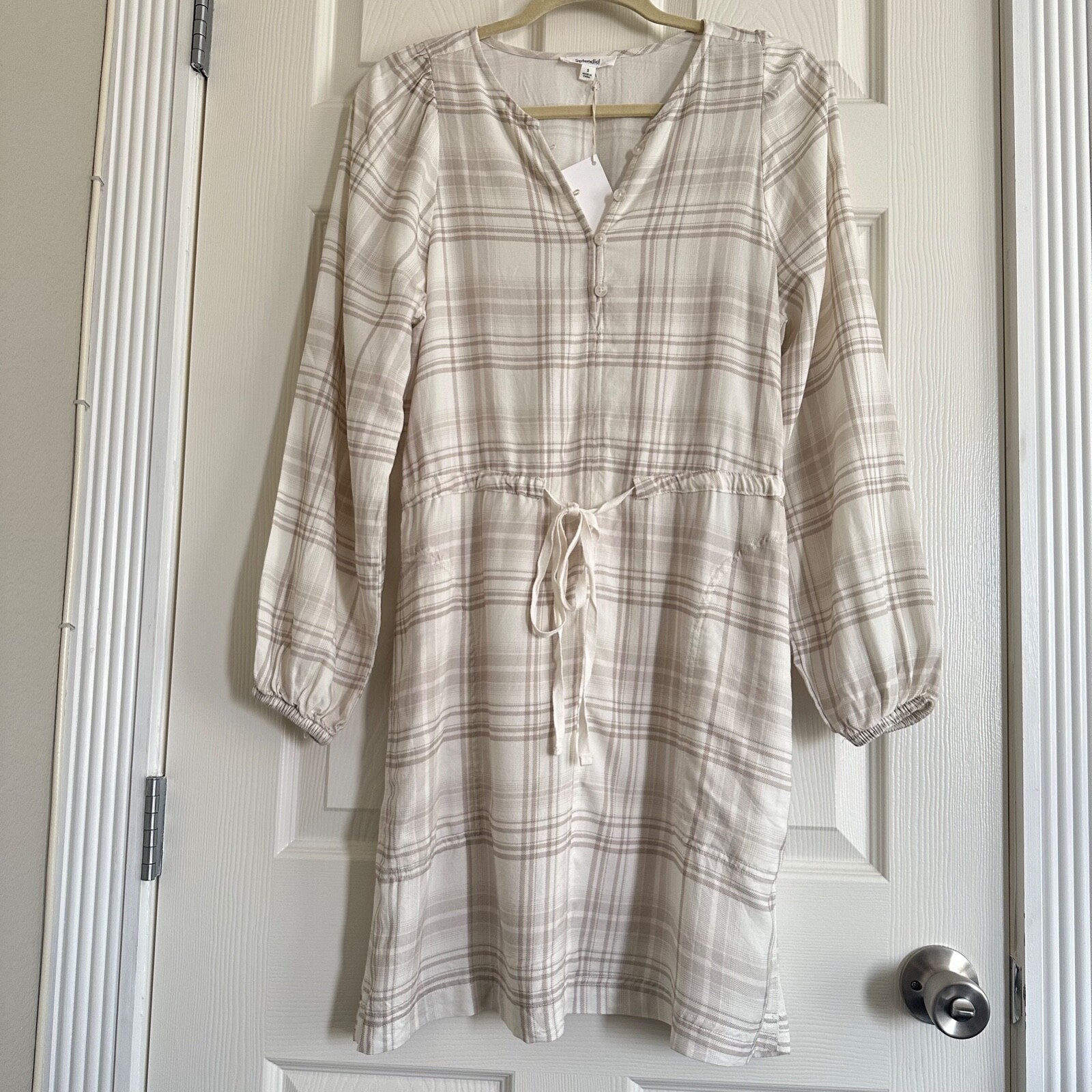 Splendid Plaid Sutton Button Front Drawstring Waist Dress Size Small NWT
