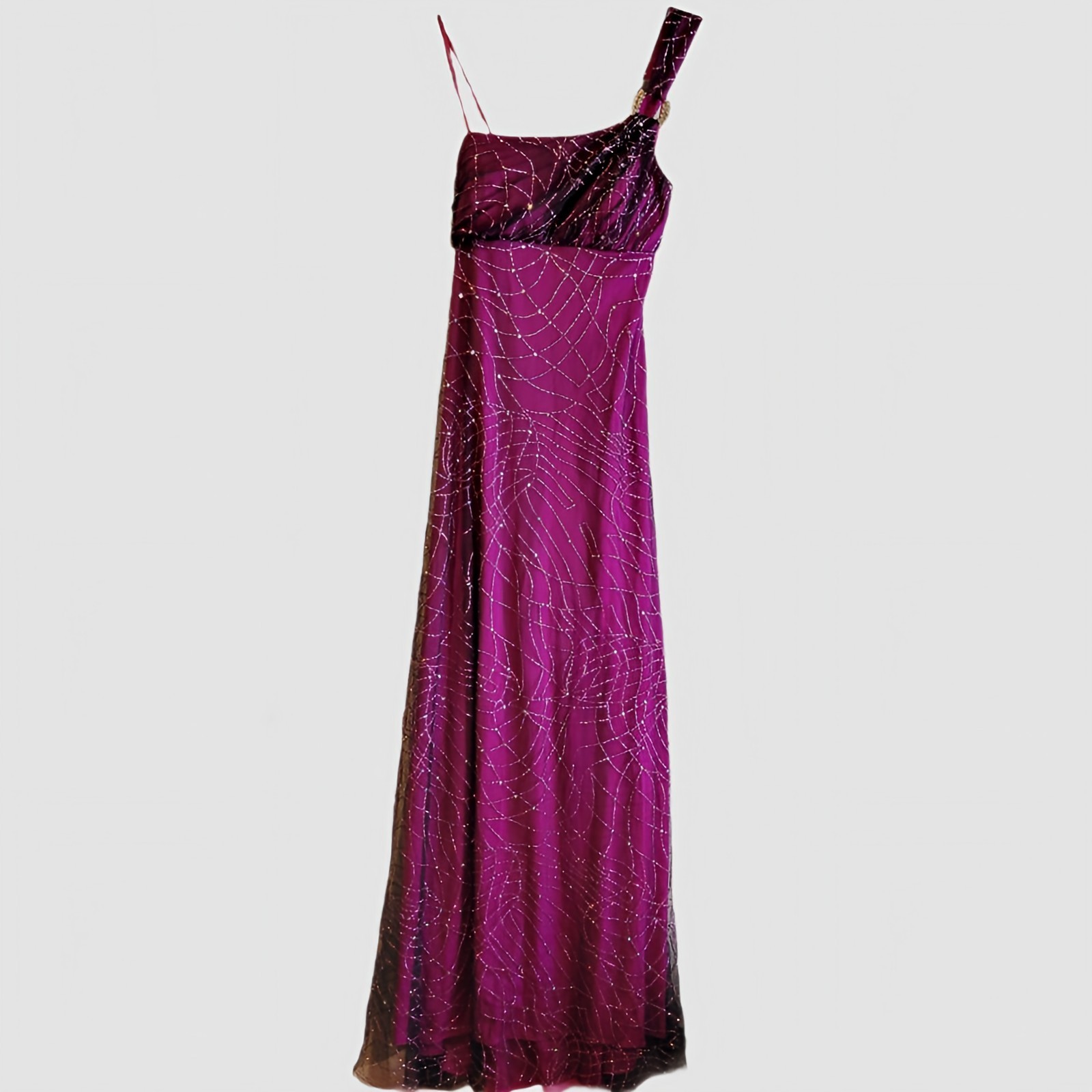 VTG Y2k Sz 3/4 Asymmetrical Mesh Overlay Whimsygoth One Shoulder Prom/hoco Dress