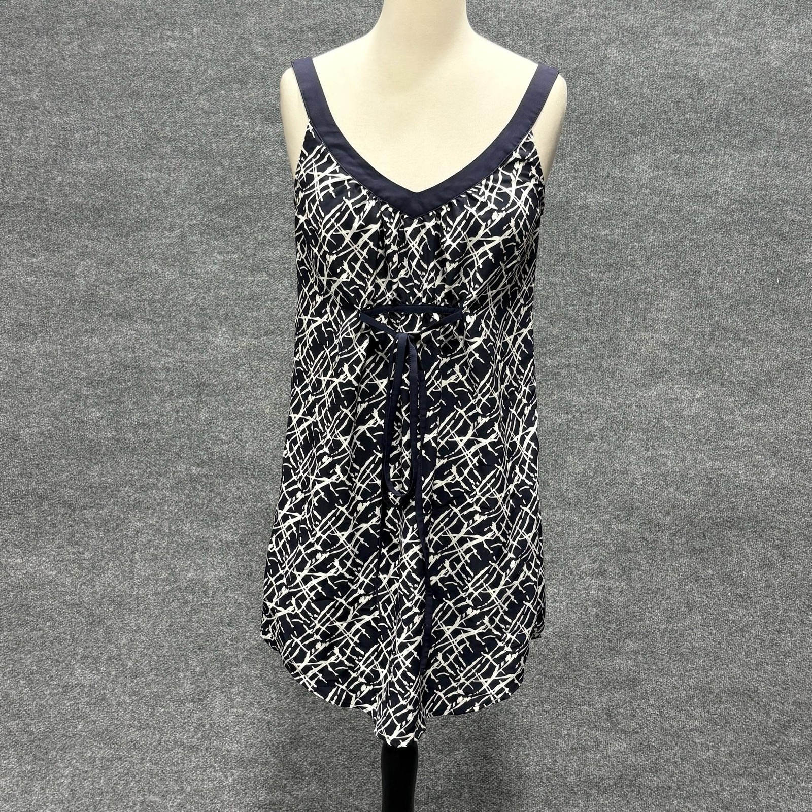 Petticoat Alley Dress Womens Small Blue Geometric V Neck Sleeveless Sundress