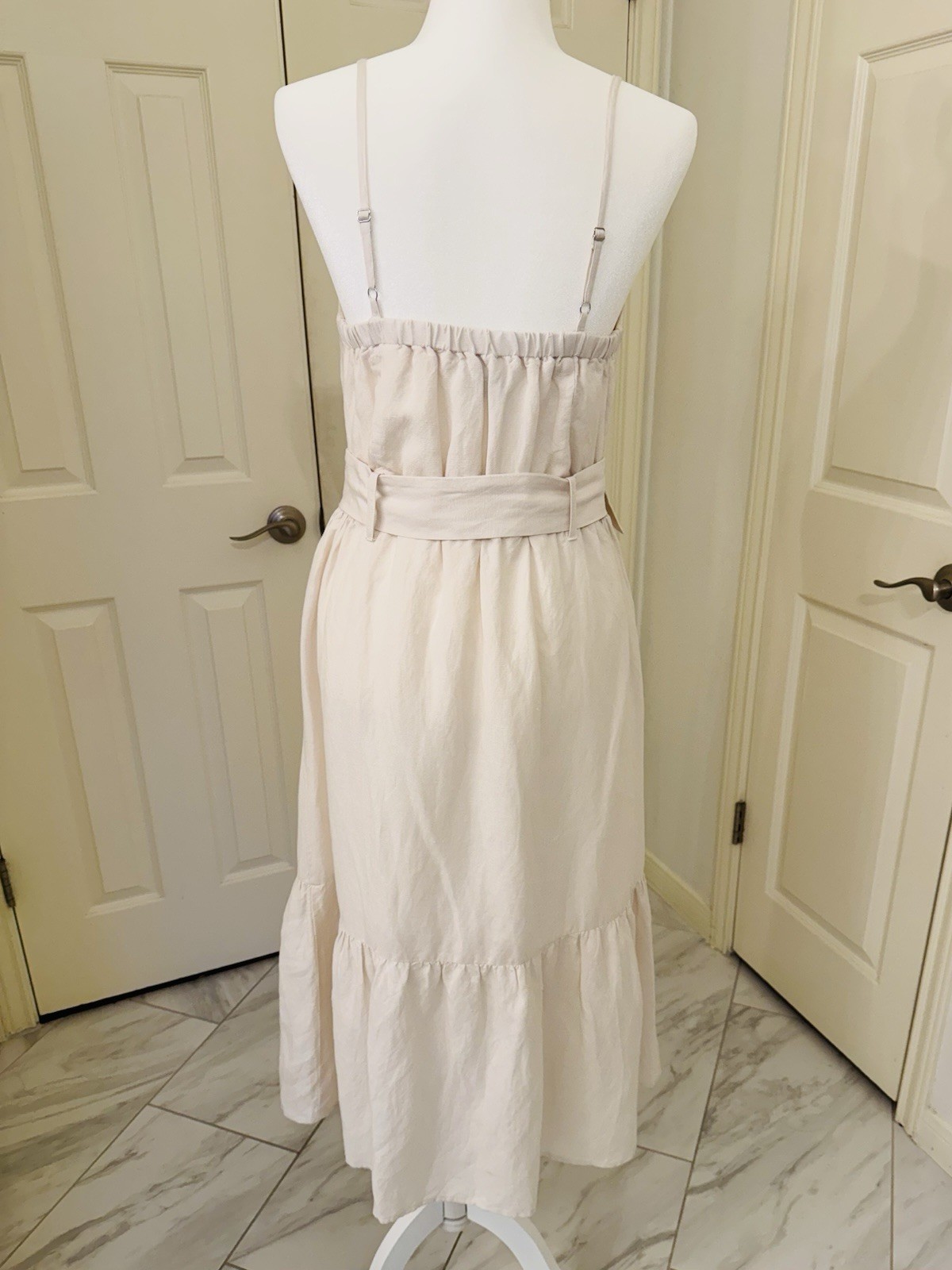 Rails Astrid Dress Stone Linen Rayon Blend Midi Button Front Belted Size Medium