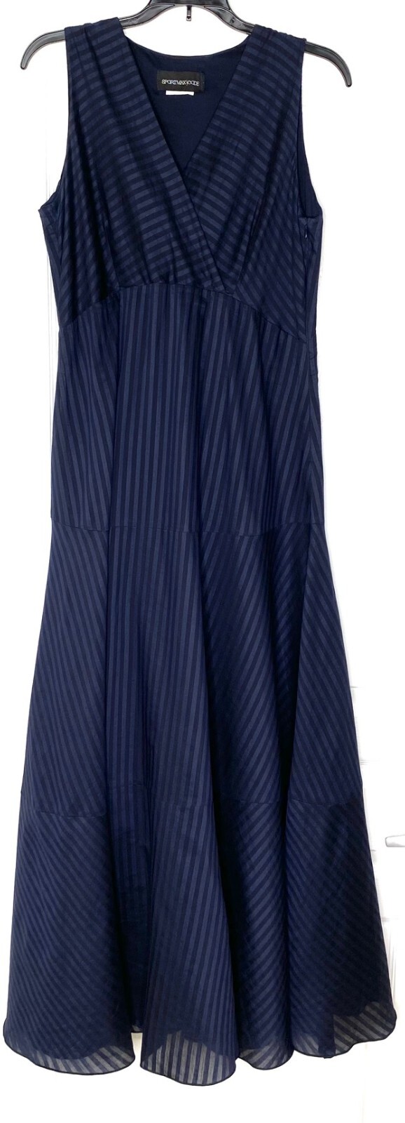 SPORTMAX Code Max Mara Tonal Stripe Cotton Poplin V-Neck Maxi Midi Dress 8/10 M