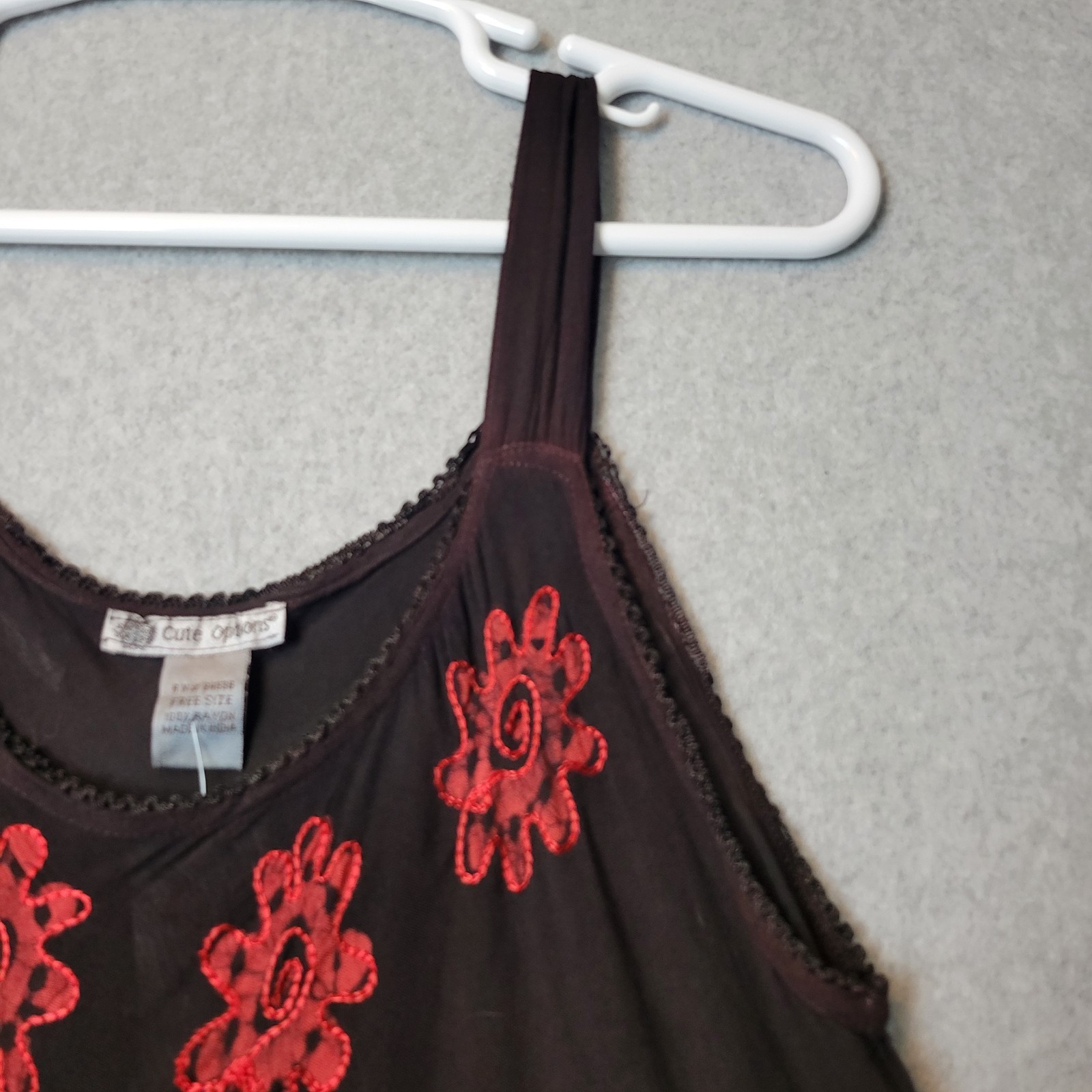 NWT Cute Options Chocolate Floral Embroidered Kaftan Tank Dress Womens Free Size