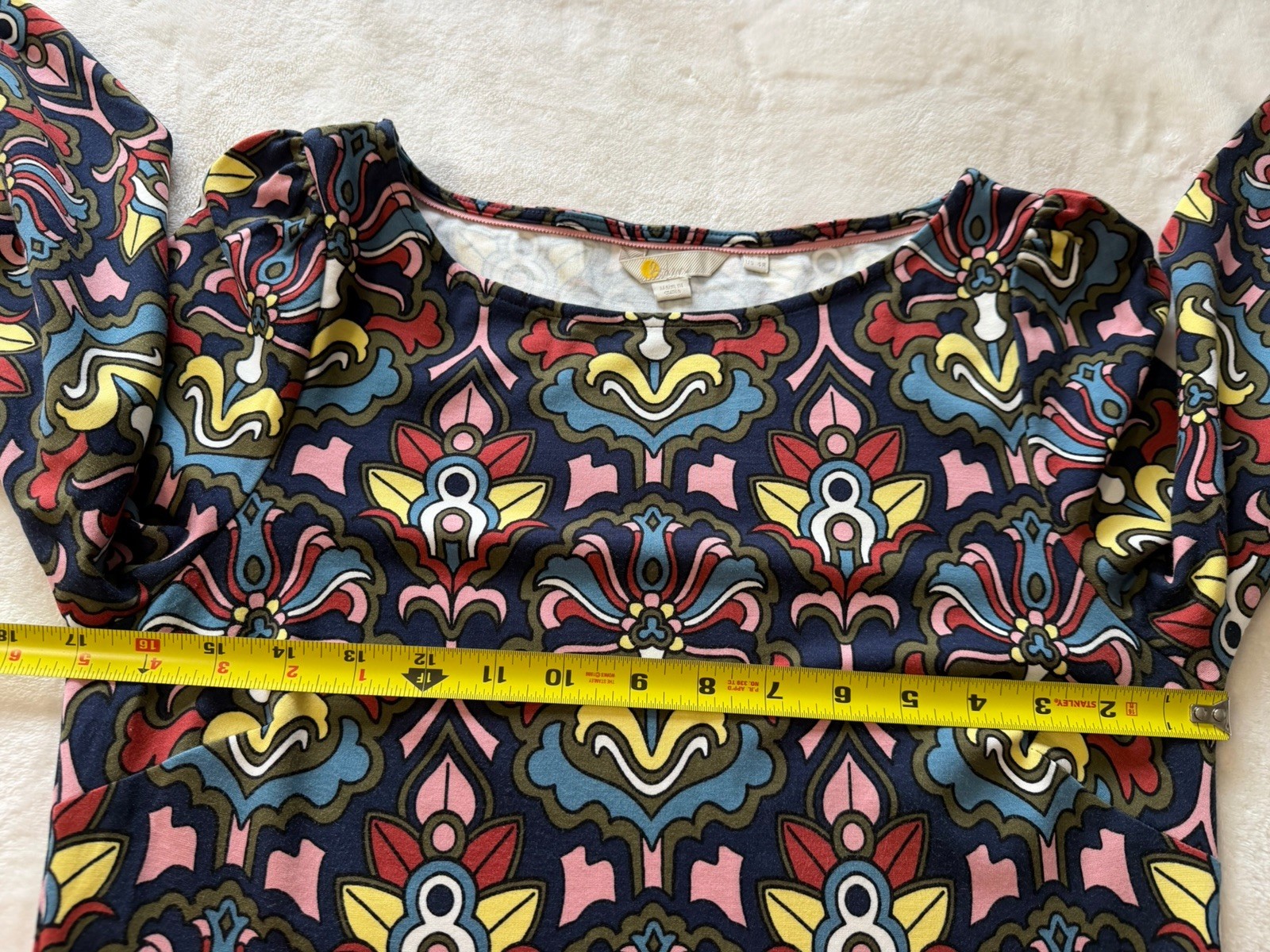 BODEN Tie Detail Jersey Shift Dress Size US 4R Multicolor Print