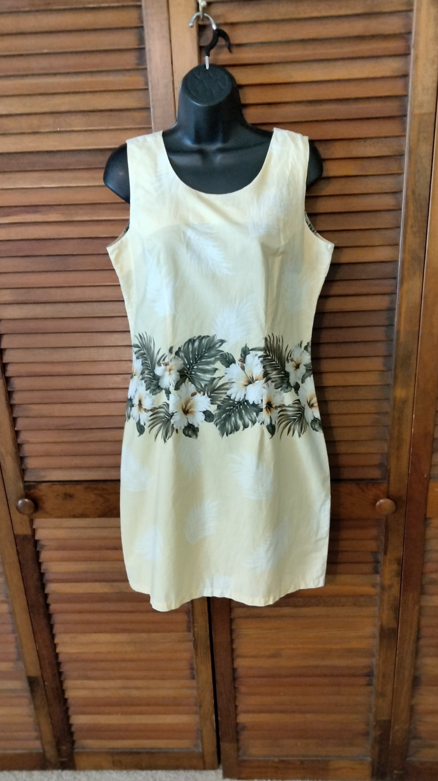 Yellow KY’s Hawaii Sleeveless Dress With White Hibiscus Band Cotton SZ L