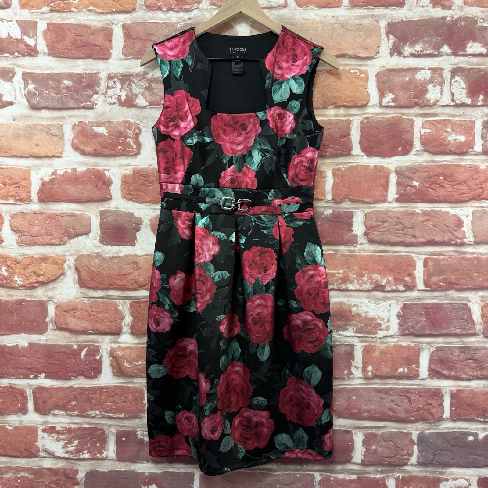En Focus Studio Dress Womens 6 Black Multicolor Garden Floral Casual Career