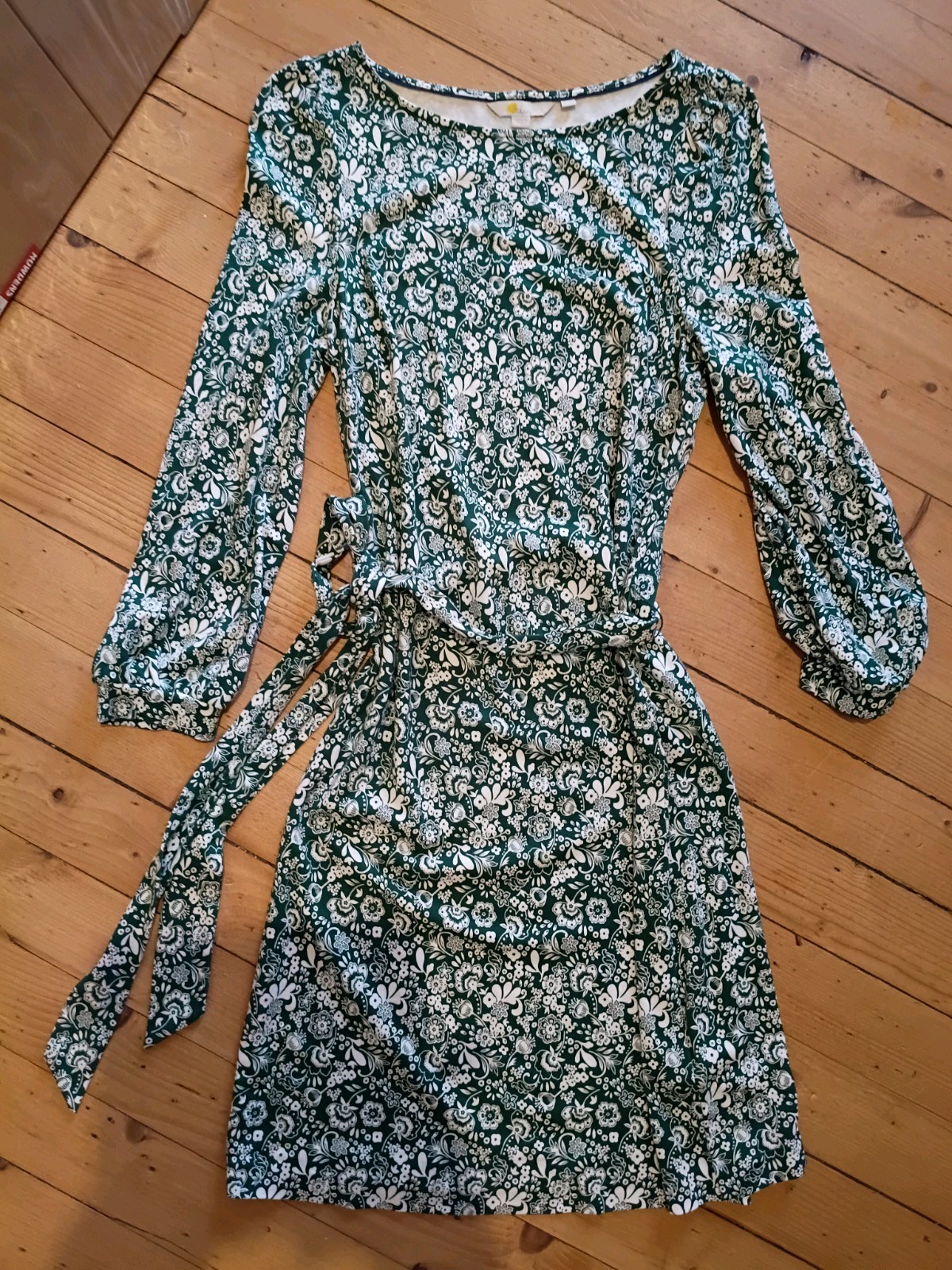 Boden Green Floral Tie-Waist Midi Dress Size 12