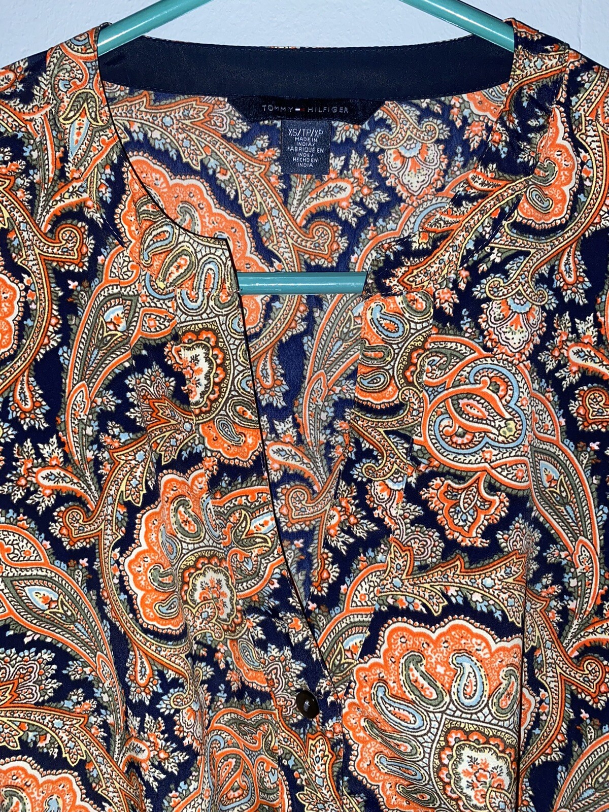 Tommy Hilfiger paisley-print sleeveless dress XS cinched waist tie belt Simple