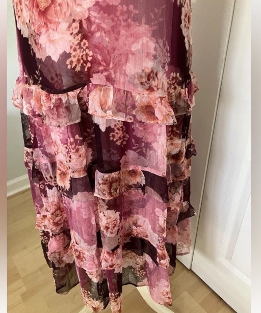 NWT JOHNNY WAS Carina Silk Floral Ruffle Midi Dress Retail $365. W/Slip X Small