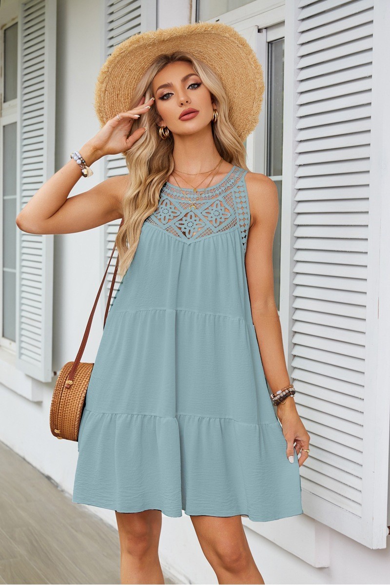 Halter Neck A line DRESS Sleeveless Lacr Crochet SUNMER BEACH SUNDRESS S-XXL