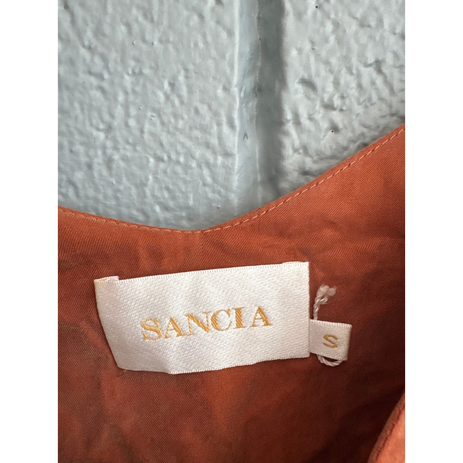Sancia Claudia High Low Button Down Slip Midi Dress in Terra Cotta size S