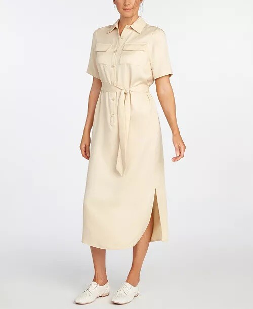 THE CAUSE COLLECTION Dress size small Beige Classic Shirt Midi Belted utility