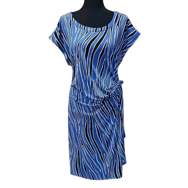 Dana Buchman Side Tie Dress Abstract Stripe 1X Cobalt Black