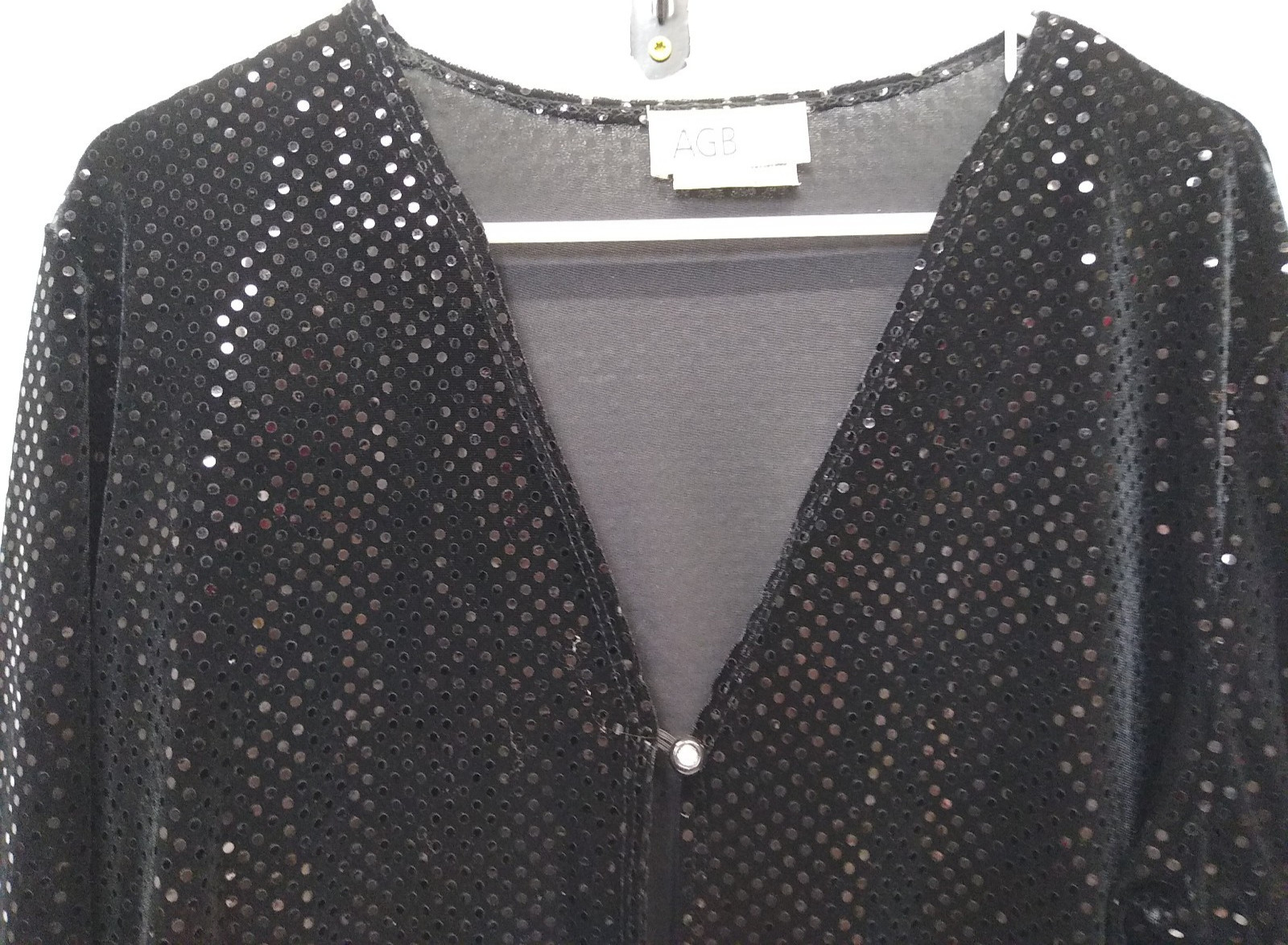 AGB Black Sequin Dress Jacket 1 Rhinestone Button lg Sleeve Polyester/Spandex