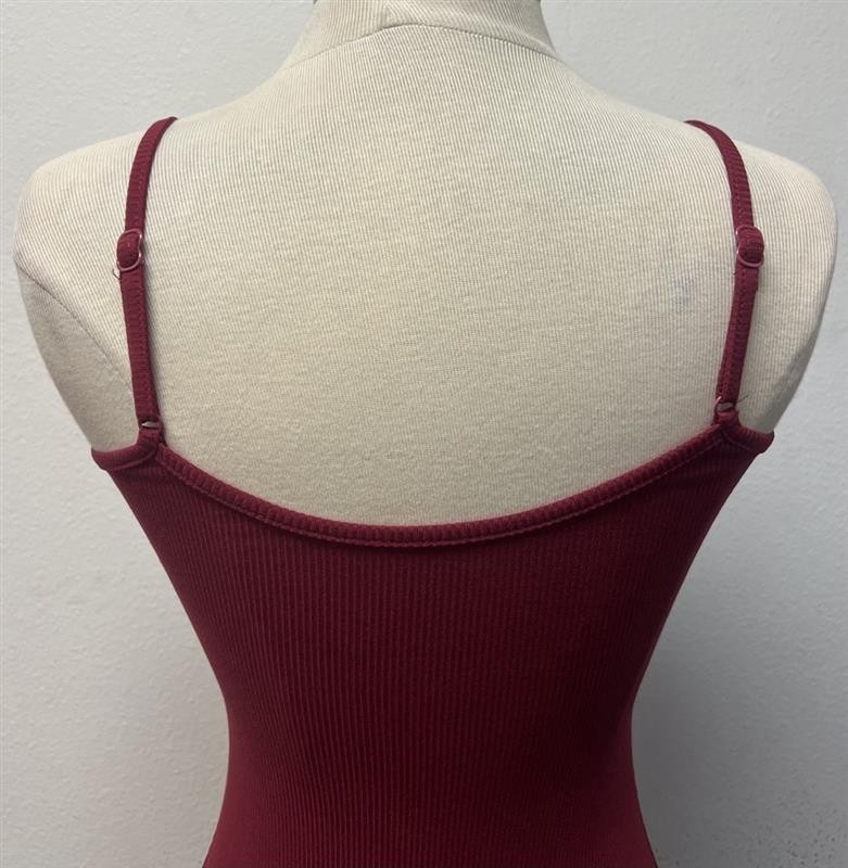 Wecolor Burgundy Ribbed Adjustable Spaghetti Strap Midi Dress Size Medium