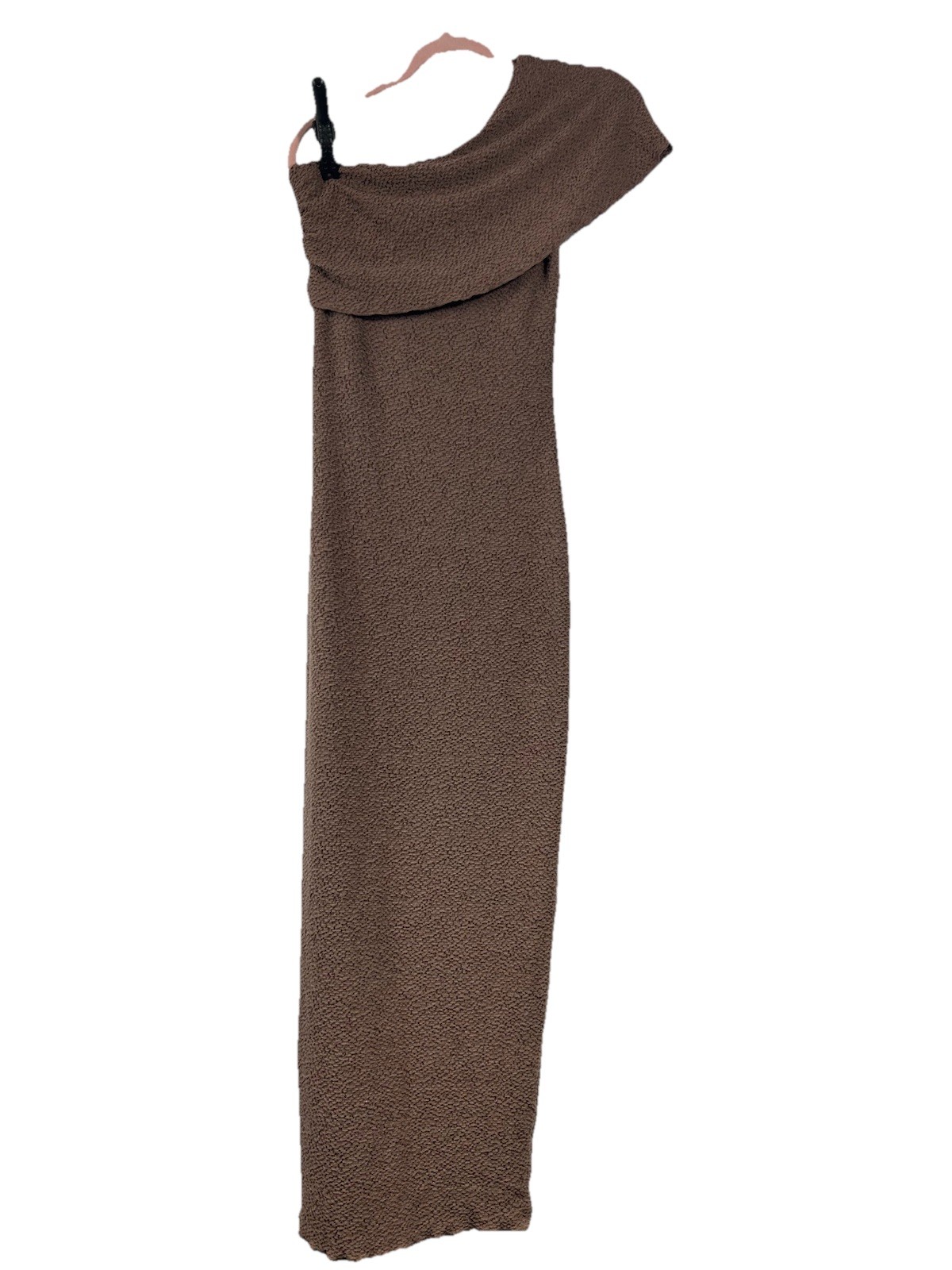 Naked Wardrobe One Shoulder Maxi Dress Brown Textured Knit Old Money Whimsigoth