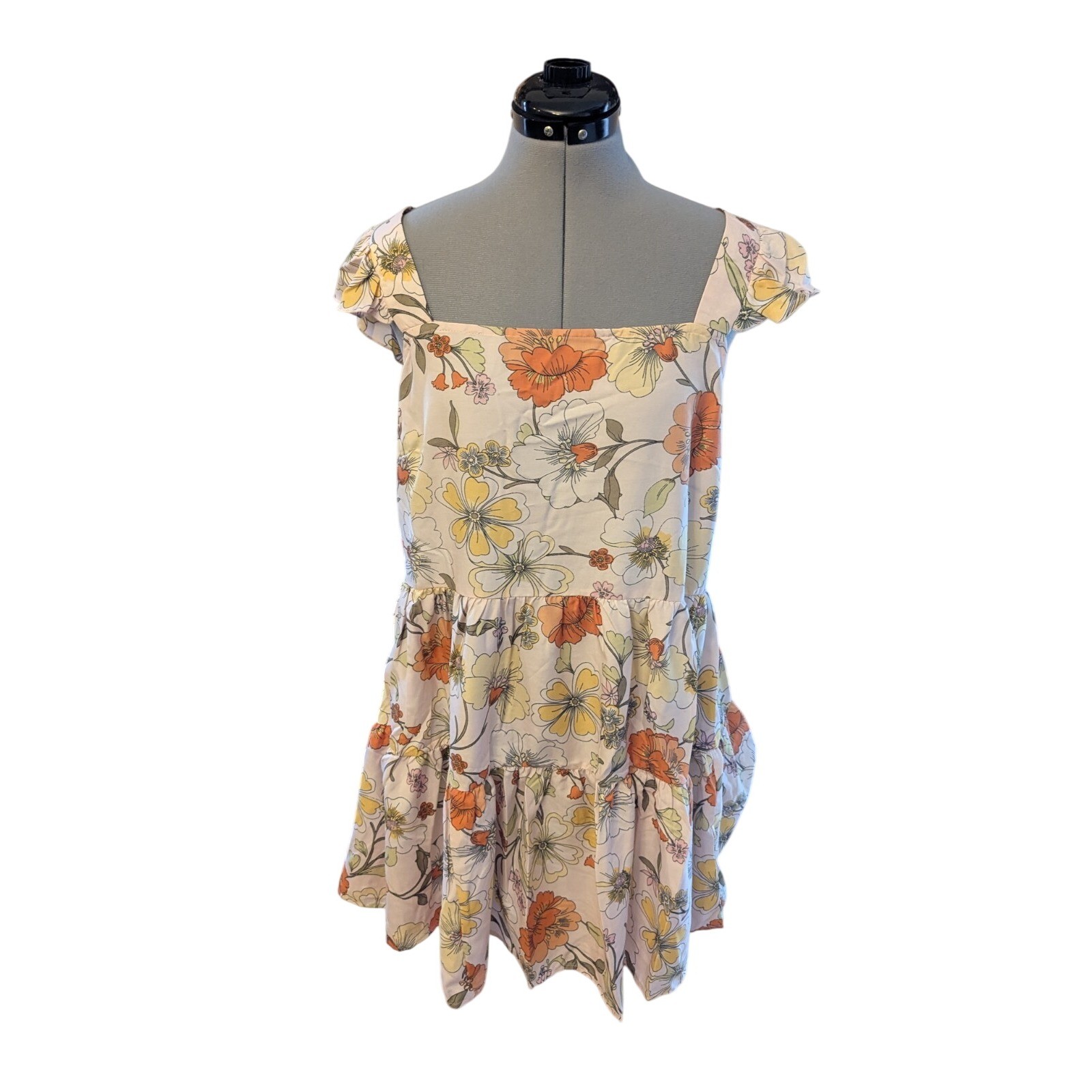 Lottie & Holly Floral Boho Mini Dress Sz L Ruffle Tie Back Festival Cottagecore